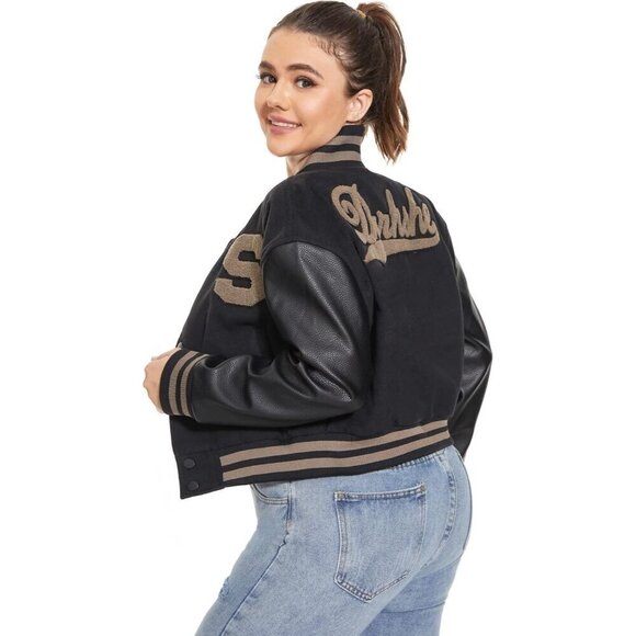 DARKSHE Women's Faux Leather Black Jacket Coat with Long Sleeve - Picture 3 of 7